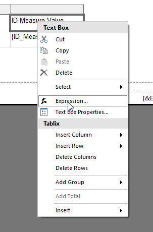 Editing the measure expression for the column header