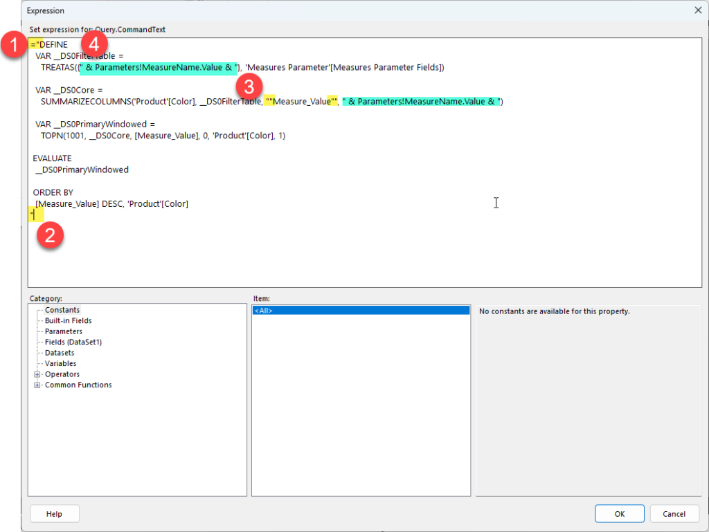 configuring the dynamic query